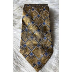 Zianetti Luxury Italian Silk Tie Gold Blue Geometric Pattern Men’s Necktie